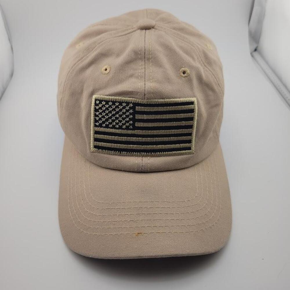American Flag Hat Cap Strap Back Khaki Embroidered Patch Cotton Mens Baseball